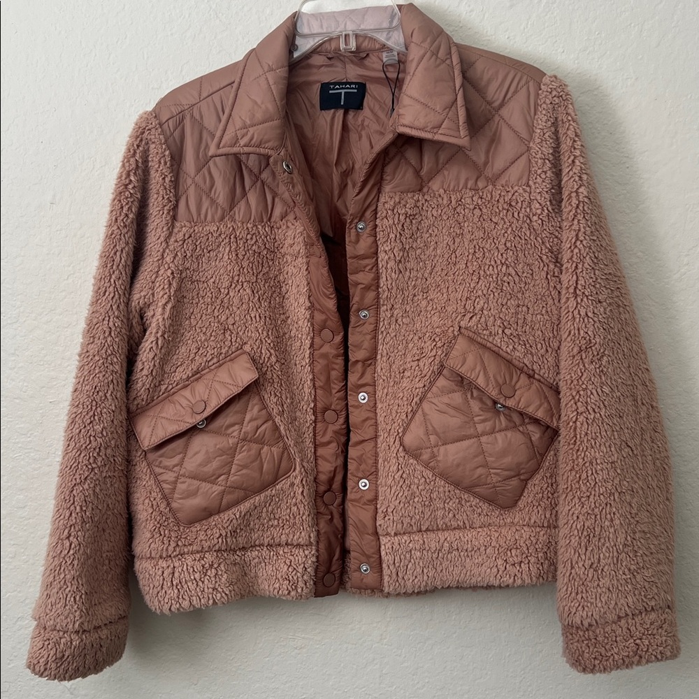 T Tahari Tan Teddy Jacket with Quilted Accents